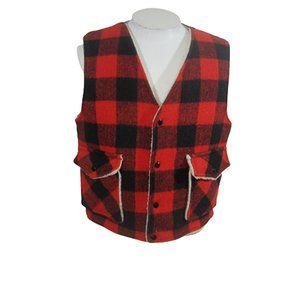 Weatherguard Shane outdoor vest red Buffalo Plaid vtg 70s wool blend unisex